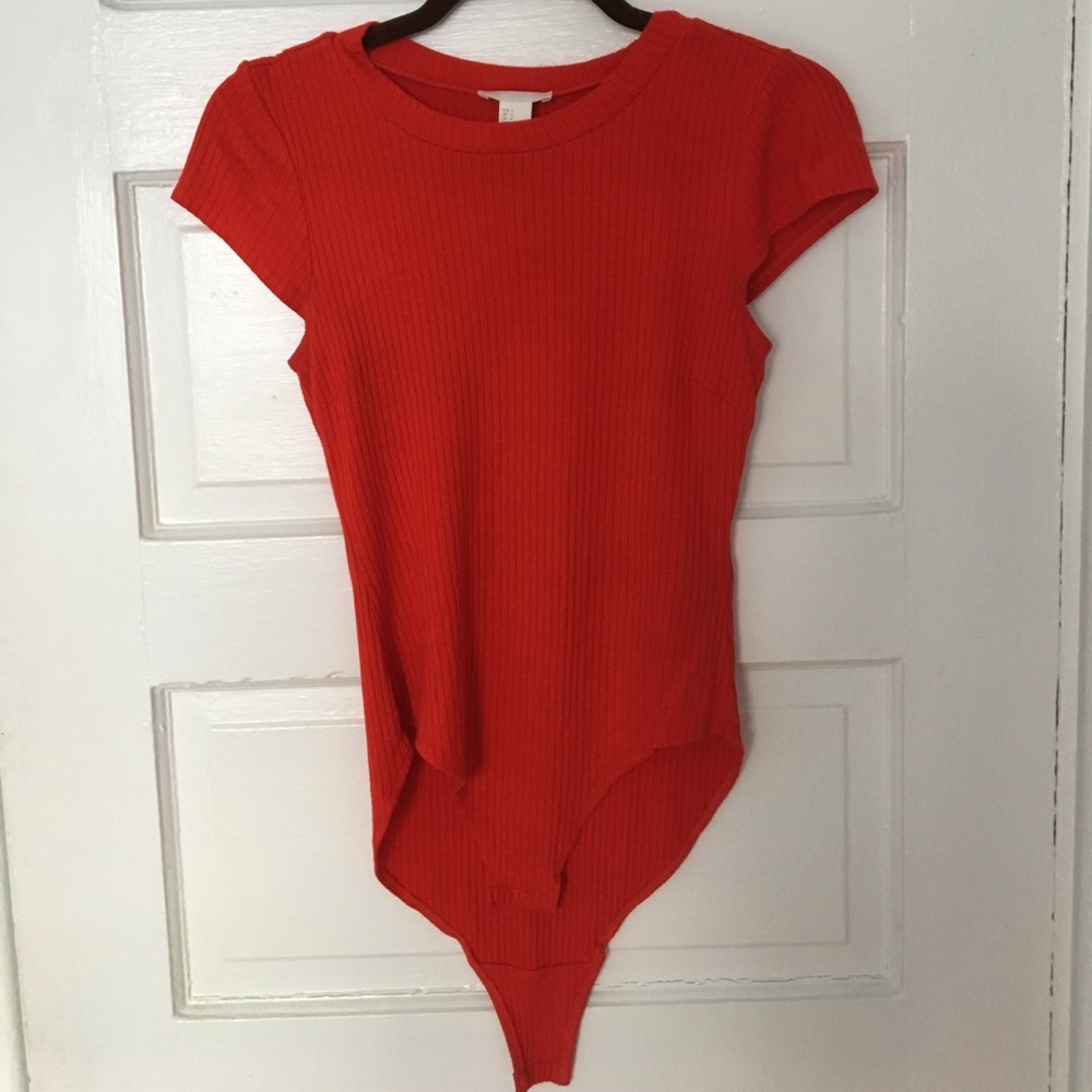 Red Ribbed Short Sleeve Bodysuit